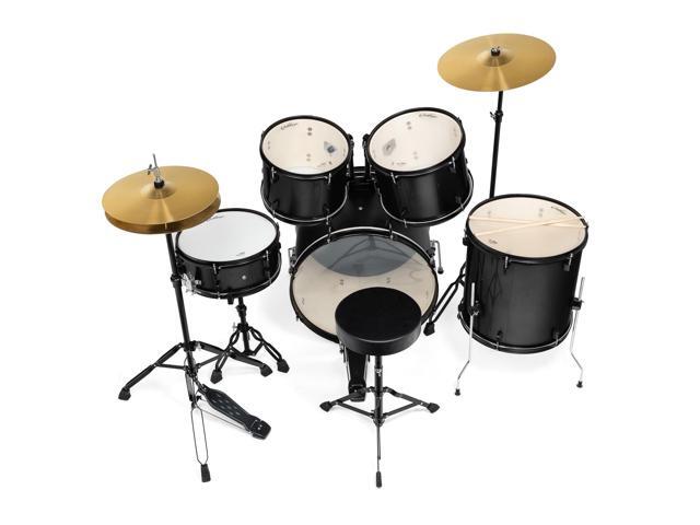 Ashthorpe 5-Piece Complete Full Size Adult Drum Set with Remo Batter Heads - Black