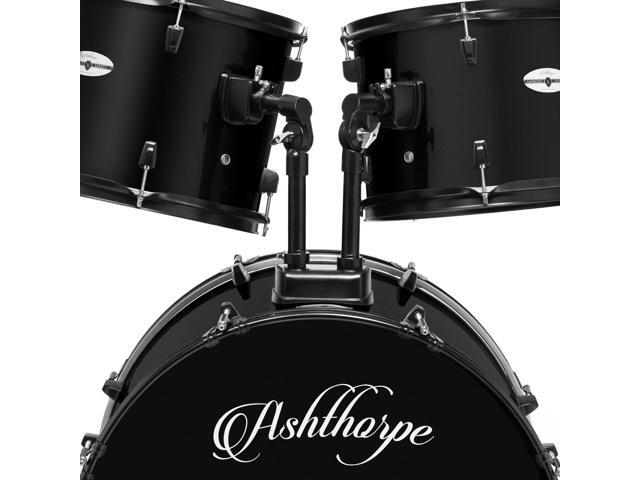 Ashthorpe 5-Piece Complete Full Size Adult Drum Set with Remo Batter Heads - Black