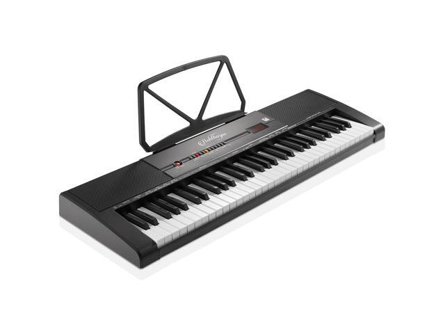 Ashthorpe 61-Key Digital Keyboard Piano with Lighted Keys, Stand, and Bench, Portable Electronic Piano Keyboard Kit with Headphones and Microphone