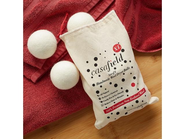 Casafield Wool Dryer Balls Set of 6, Extra Large Organic Handmade 100% New Zealand Wool, Natural Laundry Fabric Softener