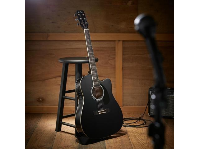 Ashthorpe Full-Size Cutaway Thinline Acoustic-Electric Guitar Package - Premium Tonewoods - Black