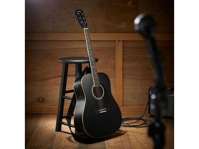 Ashthorpe Full-Size Dreadnought Acoustic-Electric Guitar Bundle - Premium Tonewoods - Black