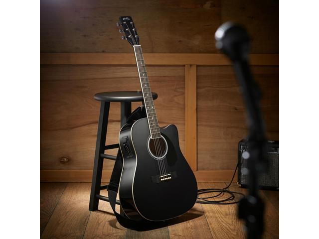 Ashthorpe Full-Size Dreadnought Cutaway Acoustic-Electric Guitar Bundle - Premium Tonewoods - Black