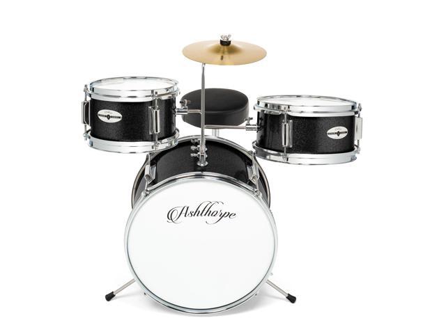 Ashthorpe 3-Piece Complete Drum Set - Beginner Kit with 14' Bass, Adjustable Throne, Cymbal, Pedal & Drumsticks - Black