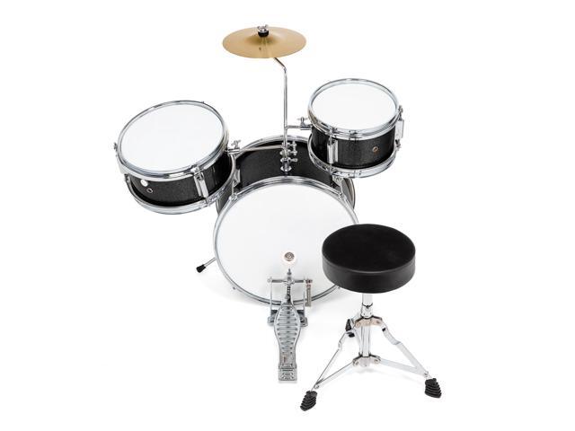 Ashthorpe 3-Piece Complete Drum Set - Beginner Kit with 14' Bass, Adjustable Throne, Cymbal, Pedal & Drumsticks - Black
