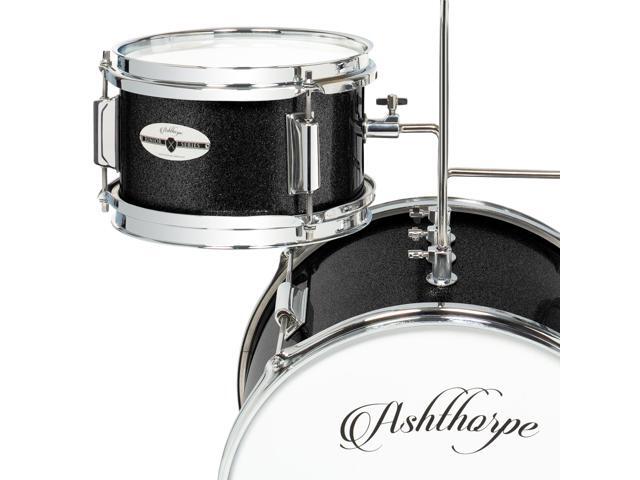 Ashthorpe 3-Piece Complete Drum Set - Beginner Kit with 14' Bass, Adjustable Throne, Cymbal, Pedal & Drumsticks - Black