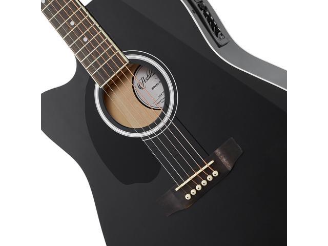Ashthorpe Full-Size Left-Handed Dreadnought Cutaway Acoustic-Electric Guitar Bundle - Premium Tonewoods - Black