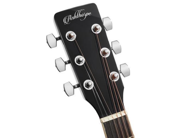 Ashthorpe Full-Size Left-Handed Dreadnought Cutaway Acoustic-Electric Guitar Bundle - Premium Tonewoods - Black