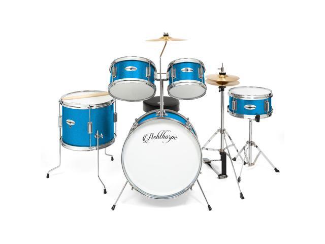 Ashthorpe 5-Piece Complete Junior Drum Set with Genuine Brass Cymbals - Advanced Beginner Kit with 16' Bass, Adjustable Throne, Cymbals, Hi-Hats,...