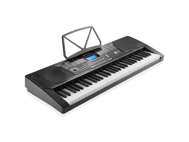 Ashthorpe 61-Key Digital Keyboard Piano with Light Up Keys, Electronic Beginner Piano Kit with Stand, Stool, Headphones, Microphone, and Note Stickers