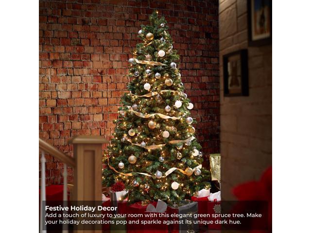 Casafield 7.5FT Realistic Pre-Lit Green Spruce Artificial Holiday Christmas Tree with Sturdy Metal Stand