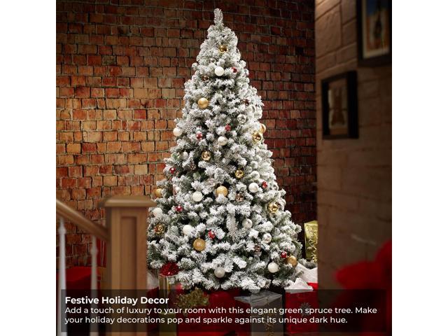 Casafield 7.5FT Realistic Snow-Flocked Pine Unlit Artificial Holiday Christmas Tree with Sturdy Metal Stand