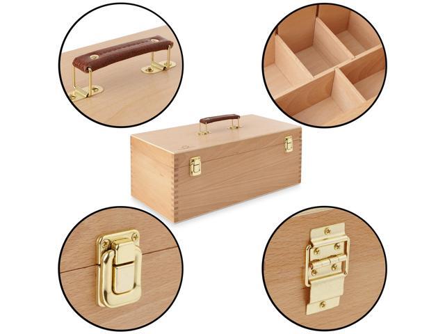 7 Elements Wooden Art Supply Storage Organizer - Large Beechwood Artist Tool Box with Drawer