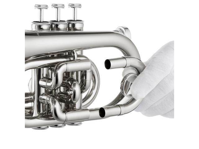 Ashthorpe Bb Brass Pocket Trumpet with Nickel Plated Finish - Includes Case, Mouthpiece, Gloves, Cleaning Cloth, Valve Oil