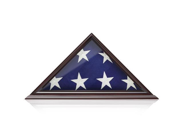 Reminded Military Memorial American Flag Display Case, Solid Wood Mahogany Finish