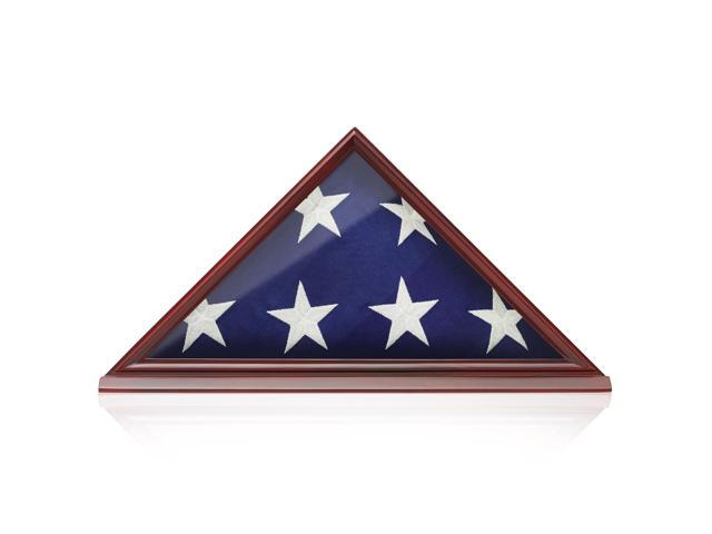 Reminded Memorial Veteran American Flag Display Case, Solid Wood Cherry Finish