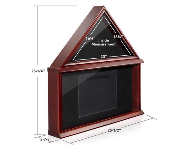 Reminded Large Military Shadow Box Memorial Flag Display Case fits 5' x 9' Flag, Solid Wood Mahogany Finish
