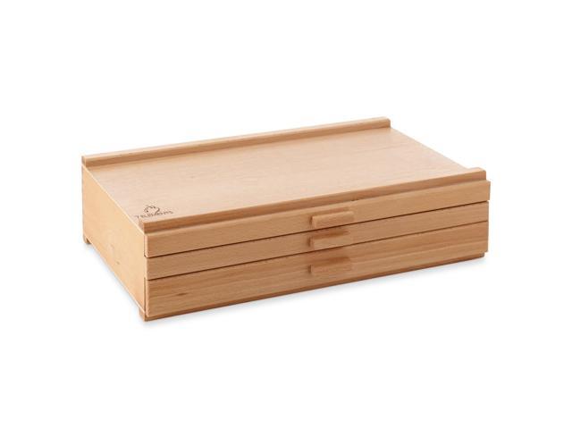 7 Elements 3 Drawer Wooden Artist Storage Supply Box for Pastels, Pencils, Pens, Markers, Brushes and Tools