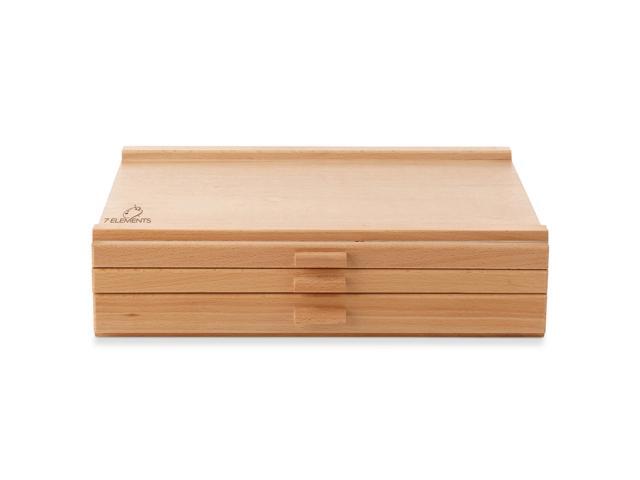 7 Elements 3 Drawer Wooden Artist Storage Supply Box for Pastels, Pencils, Pens, Markers, Brushes and Tools