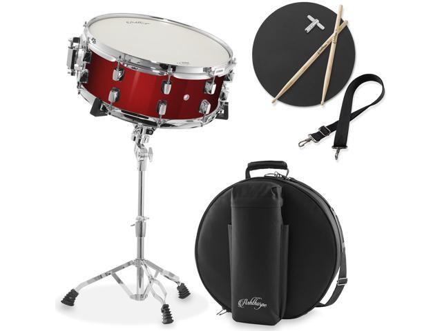 Ashthorpe Snare Drum Set with Remo Head (Red) - Student Beginner Kit with Stand, Padded Gig Bag, Practice Pad, Neck Strap, and Sticks