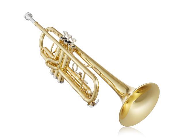 Ashthorpe Standard Bb Trumpet with Gold Brass Finish - Includes Case, Mouthpiece, Gloves, Cleaning Cloth, Valve Oil