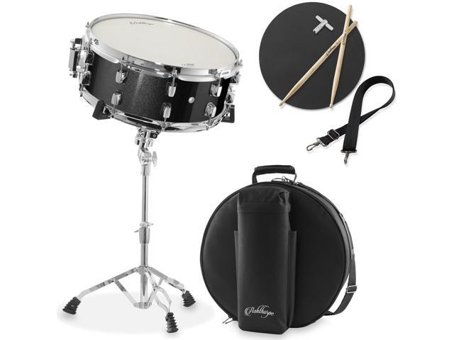 Ashthorpe Snare Drum Set with Remo Head (Black) - Student Beginner Kit with Stand, Padded Gig Bag, Practice Pad, Neck Strap, and Sticks
