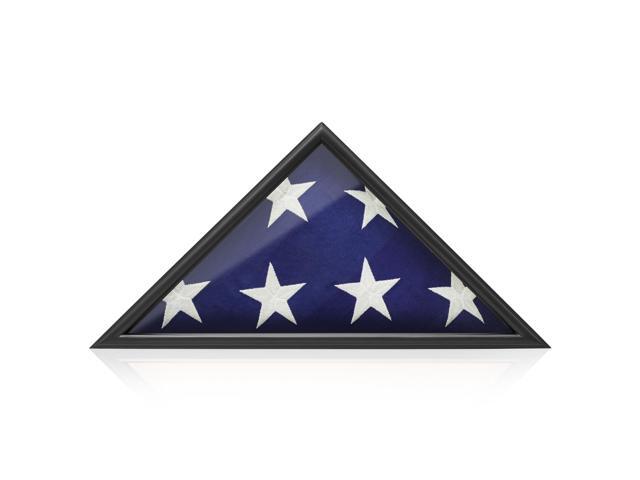 Reminded Military Burial Flag Display Case, Solid Wood Black Finish