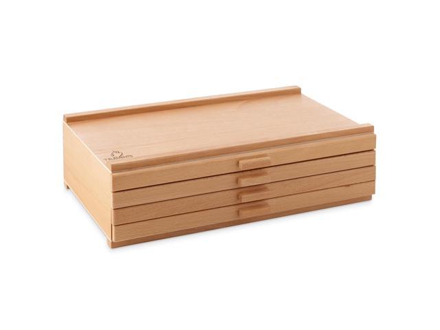 7 Elements 4 Drawer Wooden Artist Storage Supply Box for Pastels, Pencils, Pens, Markers, Brushes and Tools