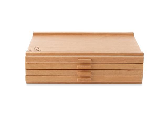 7 Elements 4 Drawer Wooden Artist Storage Supply Box for Pastels, Pencils, Pens, Markers, Brushes and Tools