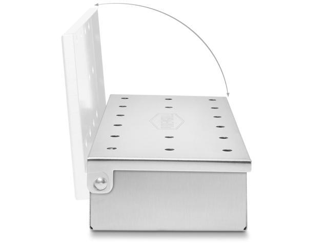 Pure Grill BBQ Smoker Box - Heavy Duty Stainless Steel with Hinged Lid for Wood Chips - Barbecue Meat Smoking for Charcoal and Gas Grills