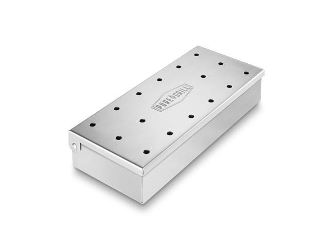 Pure Grill BBQ Smoker Box - Heavy Duty Stainless Steel with Hinged Lid for Wood Chips - Barbecue Meat Smoking for Charcoal and Gas Grills