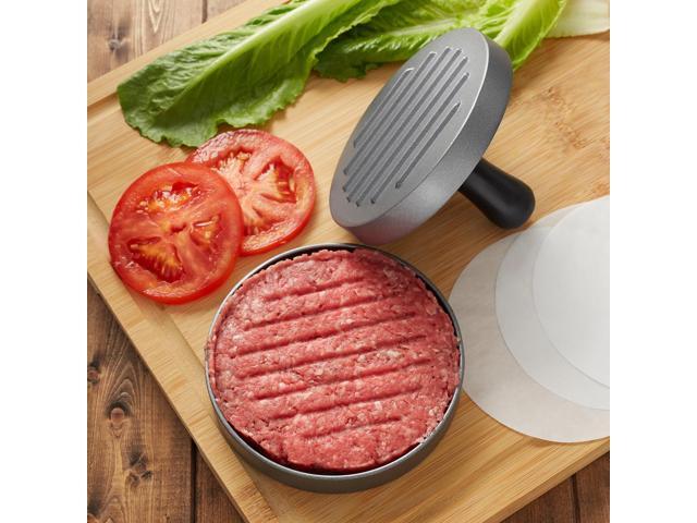 Pure Grill Burger Press - Aluminum BBQ Patty Maker with 100 Wax Papers for Grilling Hamburger Patties