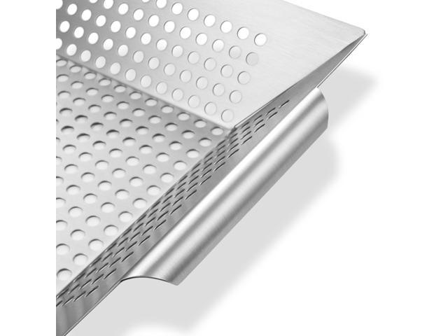 Pure Grill BBQ Vegetable Grilling Basket - Stainless Steel Barbecue Wok Pan Tray