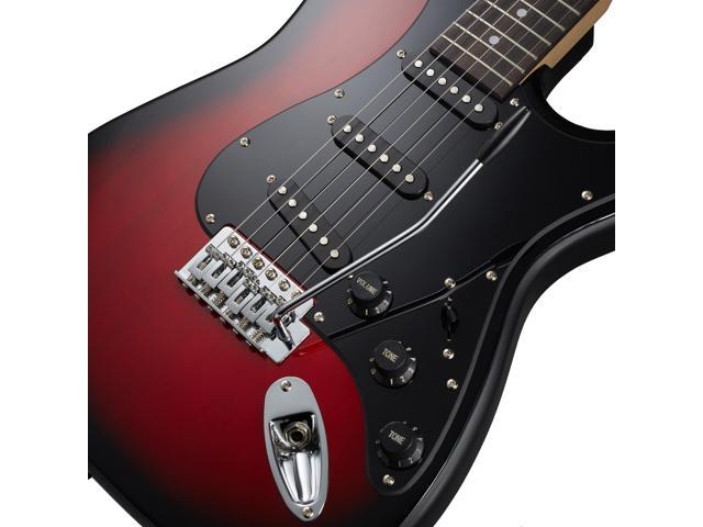 Ashthorpe 39-Inch Electric Guitar (Red-Black), Full-Size Guitar Kit with Padded Gig Bag, Tremolo Bar, Strap, Strings, Cable, Cloth, Picks