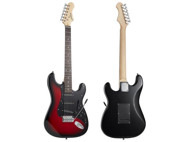 Ashthorpe 39-Inch Electric Guitar (Red-Black), Full-Size Guitar Kit with Padded Gig Bag, Tremolo Bar, Strap, Strings, Cable, Cloth, Picks