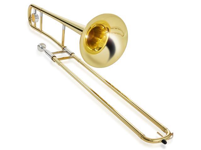 Ashthorpe Bb Tenor Slide Trombone with Gold Lacquer Finish - Includes Case, Mouthpiece, Gloves, Cleaning Cloth, Slide Grease