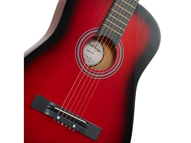 Ashthorpe 38-inch Beginner Acoustic Guitar Package (Red), Basic Starter Kit w/ Gig Bag, Strings, Strap, Tuner, Pitch Pipe, Picks