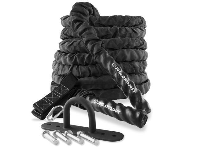 Philosophy Gym 50 Foot Exercise Battle Rope 1.5 Inch Diameter with Cover and Anchor Kit