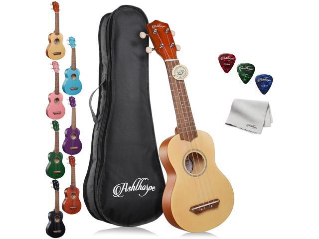 Ashthorpe Soprano Ukulele for Beginners - Two-Tone, 21-inch 4 String Uke Starter Bundle Kit for Kids with Gig Bag, Cloth, and Picks