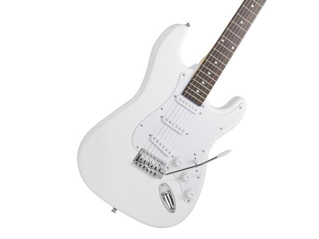 Ashthorpe 39-Inch Electric Guitar (White-White), Full-Size Guitar Kit with Padded Gig Bag, Tremolo Bar, Strap, Strings, Cable, Cloth, Picks