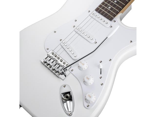 Ashthorpe 39-Inch Electric Guitar (White-White), Full-Size Guitar Kit with Padded Gig Bag, Tremolo Bar, Strap, Strings, Cable, Cloth, Picks