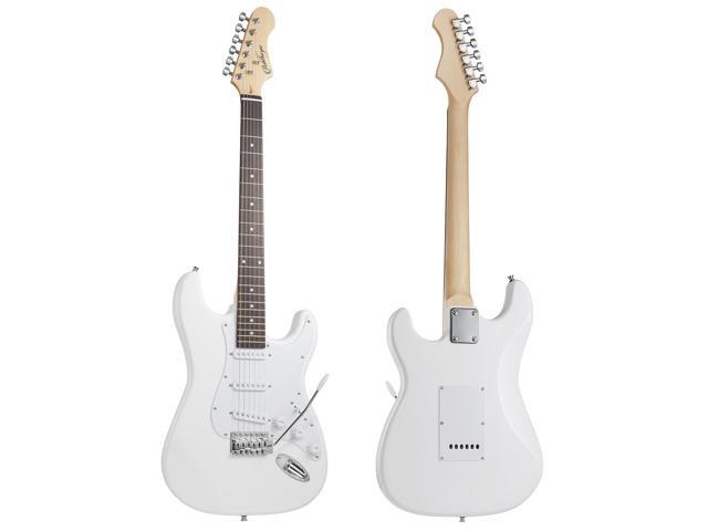 Ashthorpe 39-Inch Electric Guitar (White-White), Full-Size Guitar Kit with Padded Gig Bag, Tremolo Bar, Strap, Strings, Cable, Cloth, Picks