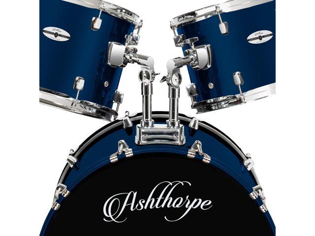 Ashthorpe 5-Piece Full Size Adult Drum Set with Remo Heads & Premium Brass Cymbals - Complete Professional Percussion Kit with Chrome Hardware - Blue