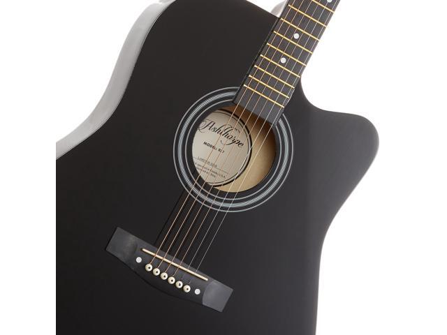 Ashthorpe 41-inch Beginner Cutaway Acoustic Guitar Package (Black), Full Size Basic Starter Kit w/ Gig Bag, Strings, Strap, Tuner, Picks