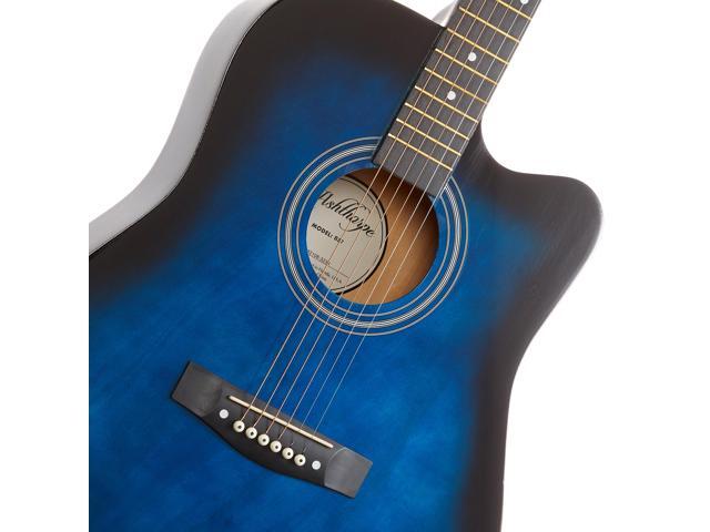 Ashthorpe 41-inch Beginner Cutaway Acoustic Guitar Package (Blue), Full Size Basic Starter Kit w/ Gig Bag, Strings, Strap, Tuner, Picks