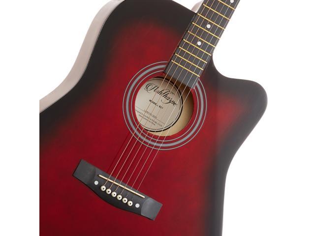 Ashthorpe 41-inch Beginner Cutaway Acoustic Guitar Package (Red), Full Size Basic Starter Kit w/ Gig Bag, Strings, Strap, Tuner, Picks