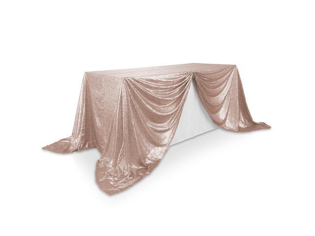 Lann's Linens 90' x 156' Rose Gold Sequin Tablecloth, Sparkly Rectangle Table Cloth for Wedding, Party, Banquet