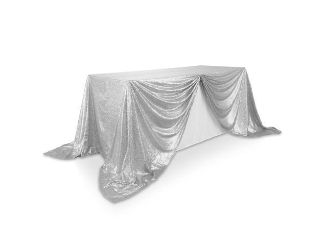 Lann's Linens 90' x 132' Silver Sequin Tablecloth, Sparkly Rectangle Table Cloth for Wedding, Party, Banquet