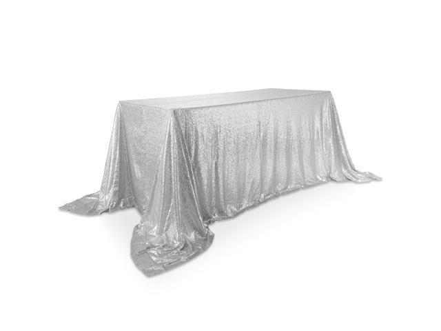 Lann's Linens 90' x 132' Silver Sequin Tablecloth, Sparkly Rectangle Table Cloth for Wedding, Party, Banquet