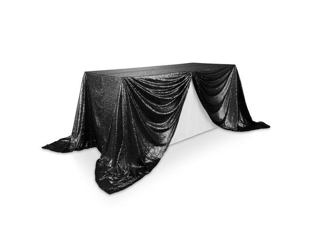 Lann's Linens 90' x 156' Black Sequin Tablecloth, Sparkly Rectangle Table Cloth for Wedding, Party, Banquet